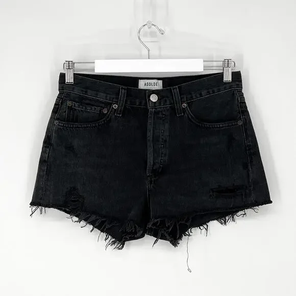 AGOLDE Parker Vintage Cutoff Denim Shorts Black Vortex Size 26 - Picture 2 of 5